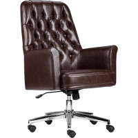 Flash Furniture BT-444-MID-BN-GG Mid-Back Traditional Tufted Leather Executive Swivel Chair with Arms in Brown